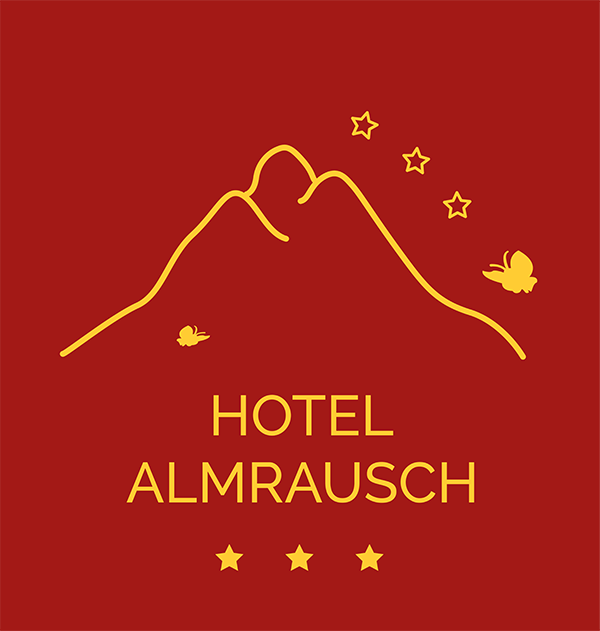 Hotel Almrausch Logo Schrift und Berg - rot